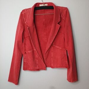 Testimony Women's Red Blazer Jacket French Terry Red Acid Wash Boho Grunge Rodeo